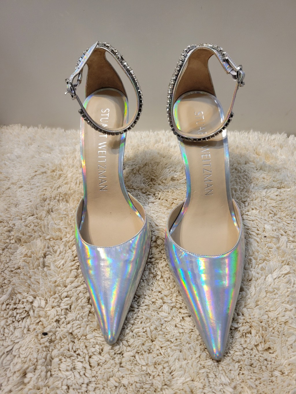 Stuart Weitzman Silver Metallic Embelished Ankle Strap Size 8